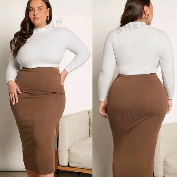 SHEIN Dresses & Skirts - SHEIN BASICS Plus High Waist Pleated Skirt